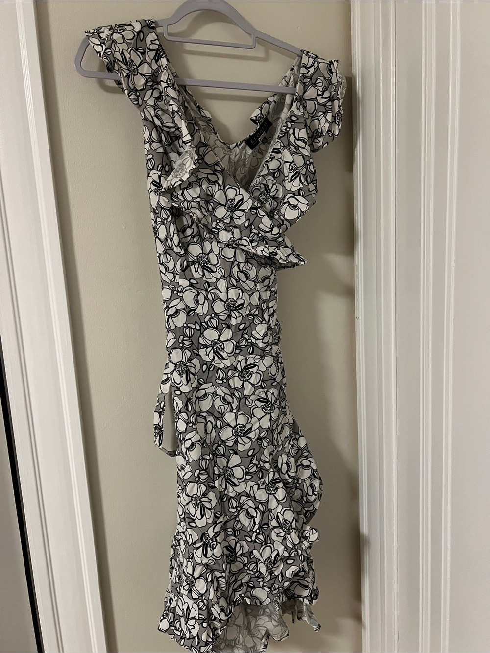 Eloquii Black & White Floral Ruffle Wrap Midi Dress